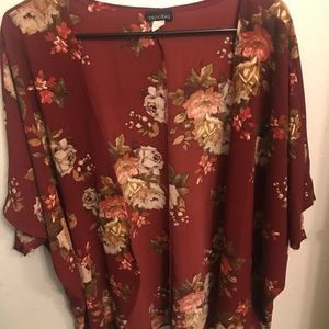 Maroon floral open cardigan